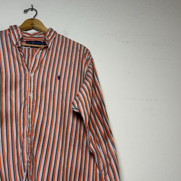 Polo Ralph Lauren Men Orange XL Casual Button Up Shirt Striped Casual Tall Prep - Picture 9 of 13